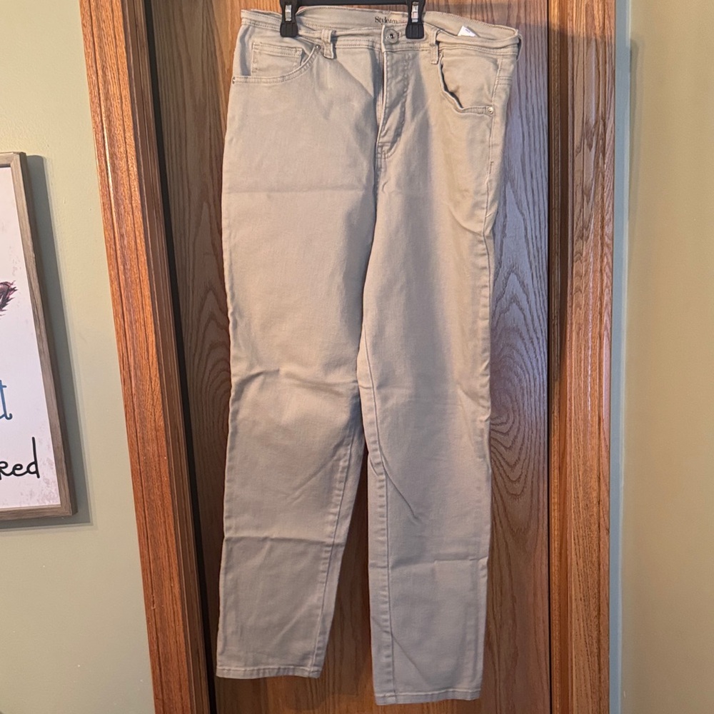 Beige Straight-Leg Pants